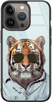 Casimoda iPhone 13 Pro glazen hardcase - Tijger wild Blauw