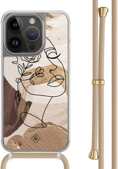 Casimoda iPhone 13 Pro hoesje met beige koord - Abstract gezicht bruin Bruin/beige