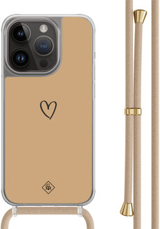 Casimoda iPhone 13 Pro hoesje met beige koord - Hart bruin Bruin/beige