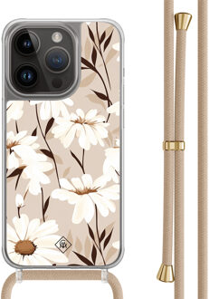 Casimoda iPhone 13 Pro hoesje met beige koord - In bloom Bruin/beige