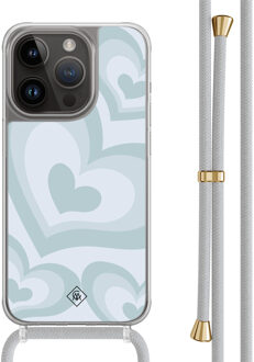 Casimoda iPhone 13 Pro hoesje met grijs koord - Hart swirl blauw