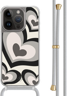 Casimoda iPhone 13 Pro hoesje met grijs koord - Hart swirl zwart