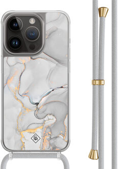 Casimoda iPhone 13 Pro hoesje met grijs koord - Marmer grijs Grijs/zilverkleurig