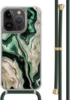 Casimoda iPhone 13 Pro hoesje met groen koord - Green waves Zwart