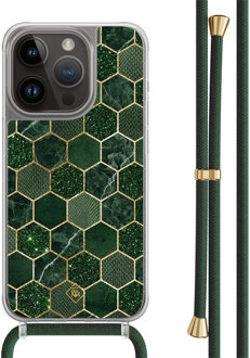 Casimoda iPhone 13 Pro hoesje met groen koord - Kubus groen