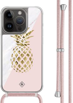 Casimoda iPhone 13 Pro hoesje met rosegoud koord - Ananas Roze