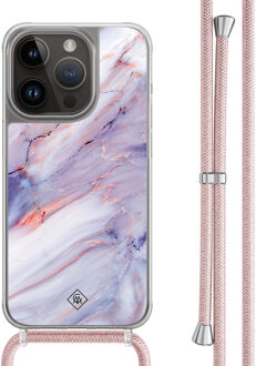 Casimoda iPhone 13 Pro hoesje met rosegoud koord - Marmer paars