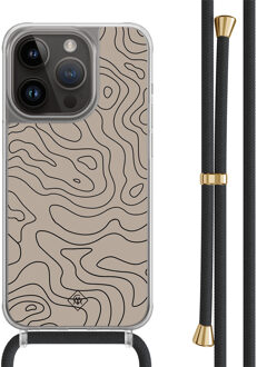Casimoda iPhone 13 Pro hoesje met zwart koord - Abstract lines Bruin/beige