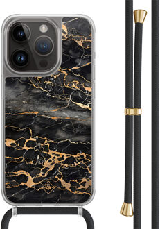 Casimoda iPhone 13 Pro hoesje met zwart koord - Marmer grijs brons Grijs/zilverkleurig
