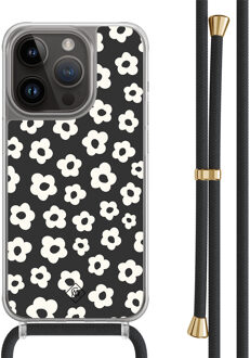 Casimoda iPhone 13 Pro hoesje met zwart koord - Retro bloempjes
