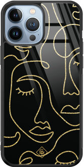 Casimoda iPhone 13 Pro Max glazen hardcase - Abstract faces Zwart