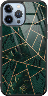 Casimoda iPhone 13 Pro Max glazen hardcase - Abstract groen