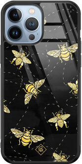 Casimoda iPhone 13 Pro Max glazen hardcase - Bee yourself Zwart