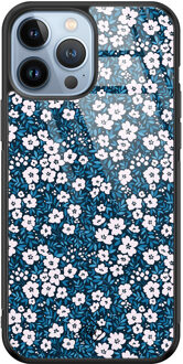 Casimoda iPhone 13 Pro Max glazen hardcase - Bloemen blauw