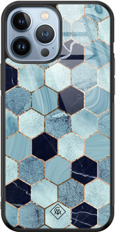 Casimoda iPhone 13 Pro Max glazen hardcase - Blue cubes Blauw