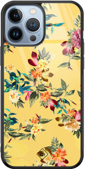 Casimoda iPhone 13 Pro Max glazen hardcase - Florals for days Geel