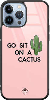 Casimoda iPhone 13 Pro Max glazen hardcase - Go sit on a cactus Roze