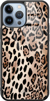 Casimoda iPhone 13 Pro Max glazen hardcase - Golden wildcat Bruin/beige