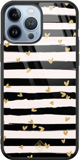 Casimoda iPhone 13 Pro Max glazen hardcase - Hart streepjes Zwart