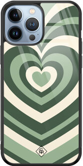 Casimoda iPhone 13 Pro Max glazen hardcase - Hart swirl groen