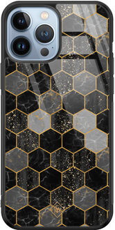 Casimoda iPhone 13 Pro Max glazen hardcase - Hexagons zwart