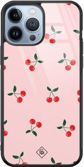 Casimoda iPhone 13 Pro Max glazen hardcase - Kersjes Roze