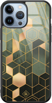 Casimoda iPhone 13 Pro Max glazen hardcase - Kubus groen