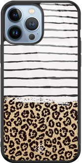 Casimoda iPhone 13 Pro Max glazen hardcase - Leopard lines Bruin/beige