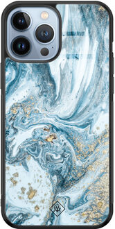 Casimoda iPhone 13 Pro Max glazen hardcase - Marble sea Blauw
