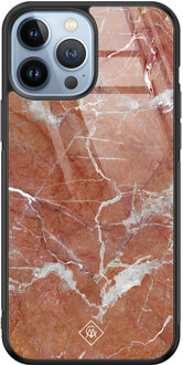 Casimoda iPhone 13 Pro Max glazen hardcase - Marble sunkissed Rood