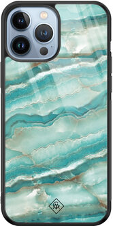Casimoda iPhone 13 Pro Max glazen hardcase - Marmer azuurblauw