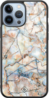 Casimoda iPhone 13 Pro Max glazen hardcase - Marmer bruin blauw Bruin/beige, Blauw