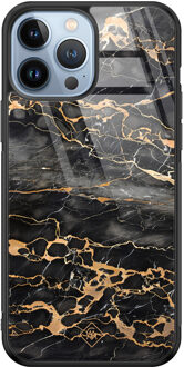 Casimoda iPhone 13 Pro Max glazen hardcase - Marmer grijs brons Grijs/zilverkleurig