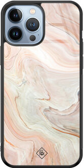 Casimoda iPhone 13 Pro Max glazen hardcase - Marmer waves Bruin/beige