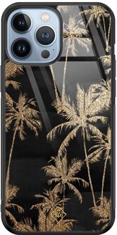 Casimoda iPhone 13 Pro Max glazen hardcase - Palmbomen Zwart, Goudkleurig