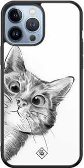 Casimoda iPhone 13 Pro Max glazen hardcase - Peekaboo Wit