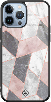 Casimoda iPhone 13 Pro Max glazen hardcase - Stone grid Roze