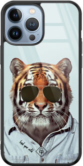 Casimoda iPhone 13 Pro Max glazen hardcase - Tijger wild Blauw