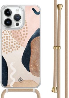 Casimoda iPhone 13 Pro Max hoesje met beige koord - Abstract dots Bruin/beige