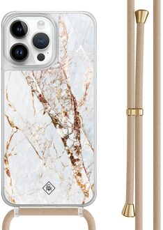Casimoda iPhone 13 Pro Max hoesje met beige koord - Marmer goud Bruin/beige
