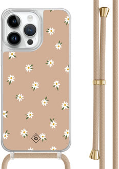Casimoda iPhone 13 Pro Max hoesje met beige koord - Sweet daisies Bruin/beige