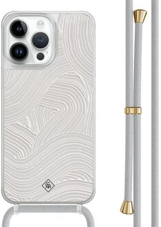 Casimoda iPhone 13 Pro Max hoesje met grijs koord - Abstract painted waves Bruin/beige