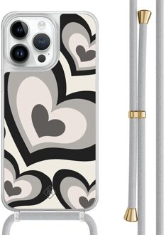 Casimoda iPhone 13 Pro Max hoesje met grijs koord - Hart swirl zwart