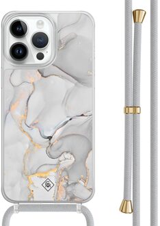 Casimoda iPhone 13 Pro Max hoesje met grijs koord - Marmer grijs Grijs/zilverkleurig