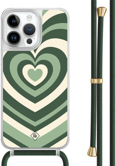 Casimoda iPhone 13 Pro Max hoesje met groen koord - Hart swirl groen Multi