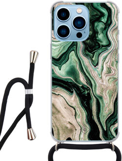 Casimoda iPhone 13 Pro Max hoesje met koord - Green waves Groen