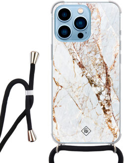 Casimoda iPhone 13 Pro Max hoesje met koord - Marmer goud Goudkleurig