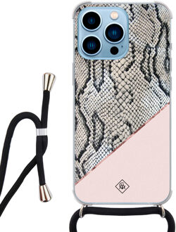 Casimoda iPhone 13 Pro Max hoesje met koord - Snake print roze