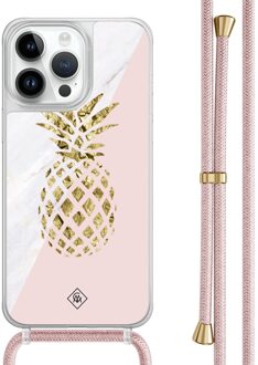 Casimoda iPhone 13 Pro Max hoesje met rosegoud koord - Ananas Roze
