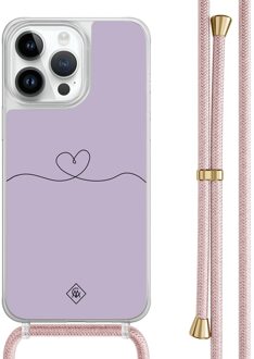 Casimoda iPhone 13 Pro Max hoesje met rosegoud koord - Hart lila Paars